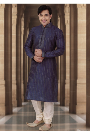 Blue Color Dupion Kurta Set